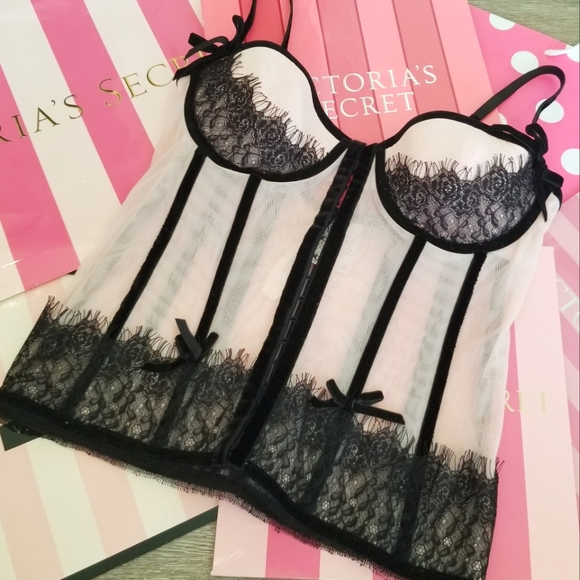 Victoria's Secret Vintage Sexy Little Things Bustier Corset Velvet Bows Lace NWT - Picture 3 of 13